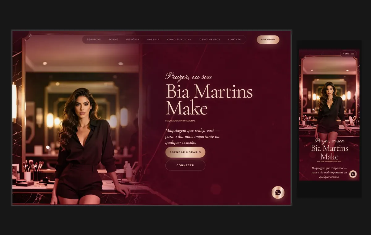Site de maquiadora no modelo Luxo Noite