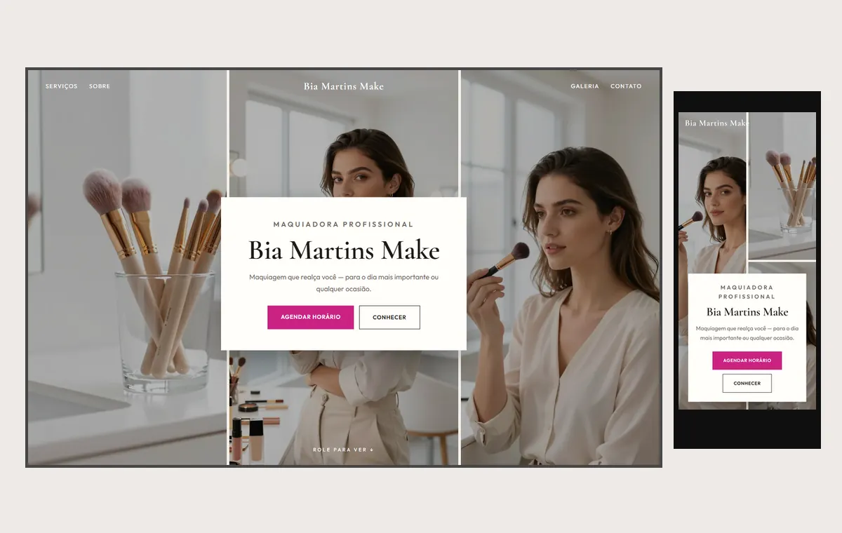 Site de maquiadora no modelo Mosaico Areia