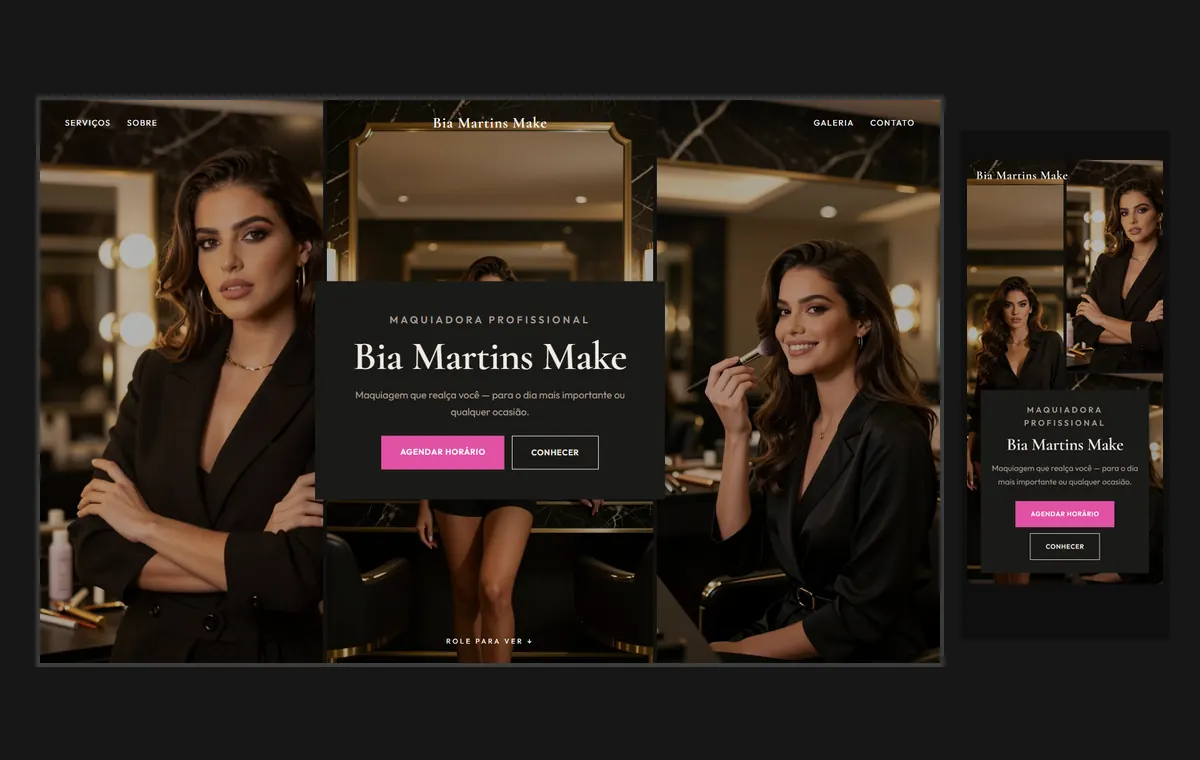 Site de maquiadora no modelo Mosaico Carvão