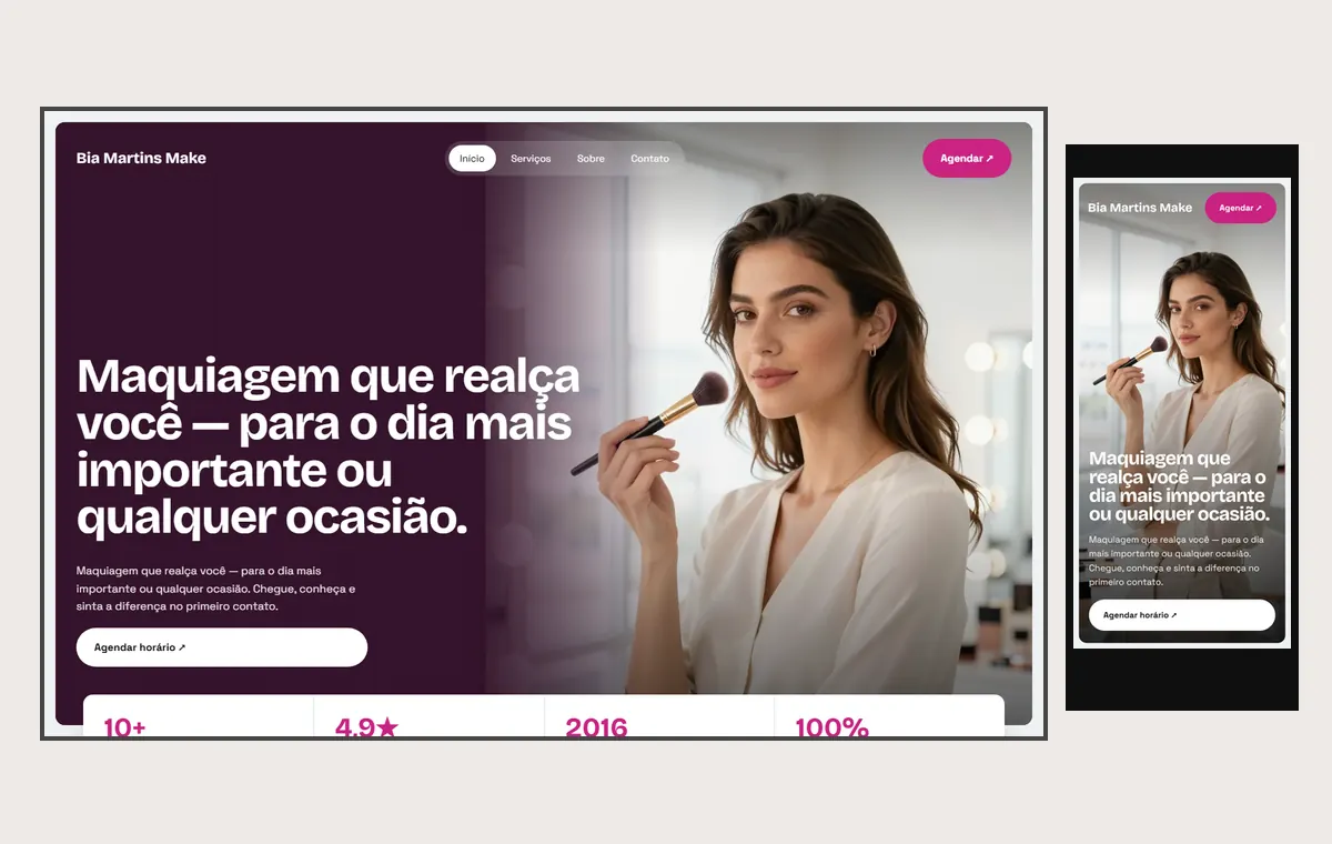 Site de maquiadora no modelo Panorama Céu