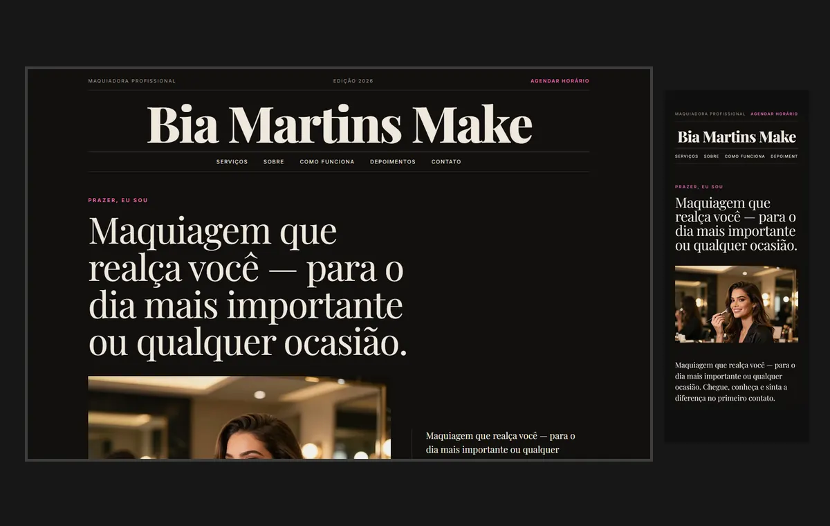 Site de maquiadora no modelo Revista Ébano