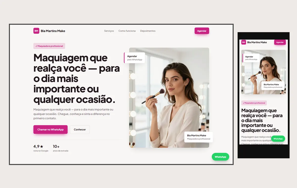 Site de maquiadora no modelo Vitrine Aurora