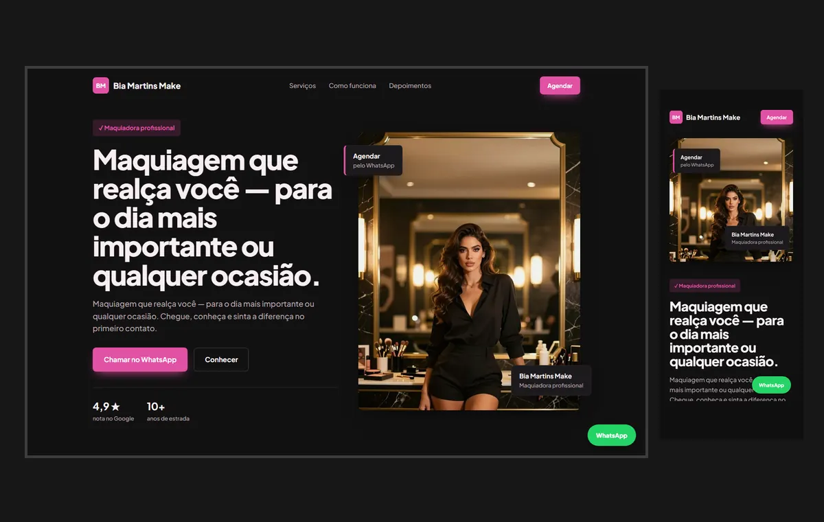 Site de maquiadora no modelo Vitrine Neon