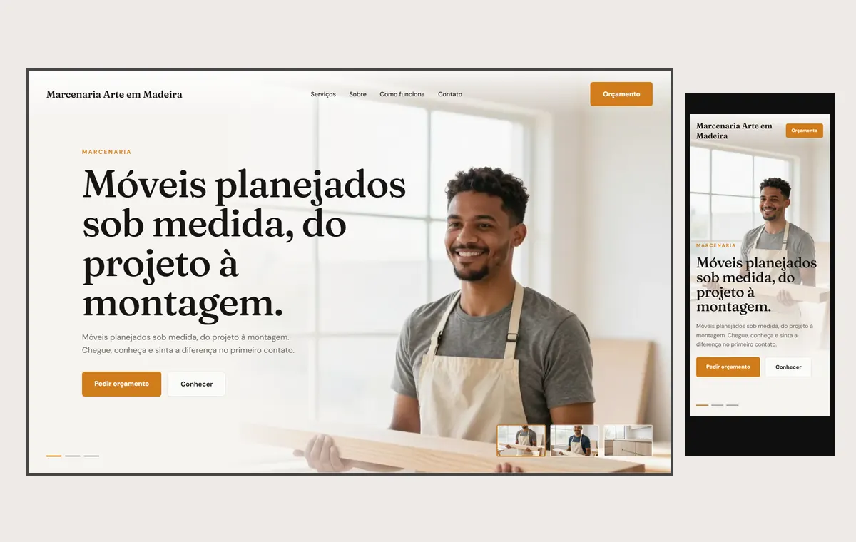 Site de marceneiro e móveis planejados no modelo Cinema Luz