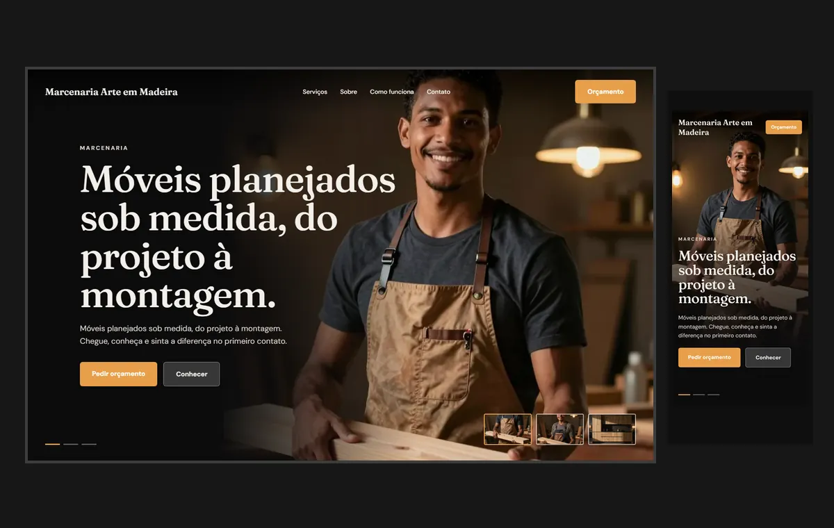 Site de marceneiro e móveis planejados no modelo Cinema Noite