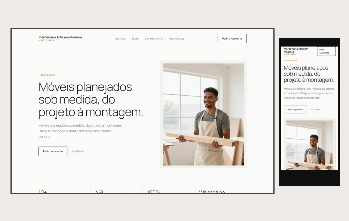 Site de marceneiro e móveis planejados no modelo Clean Nuvem