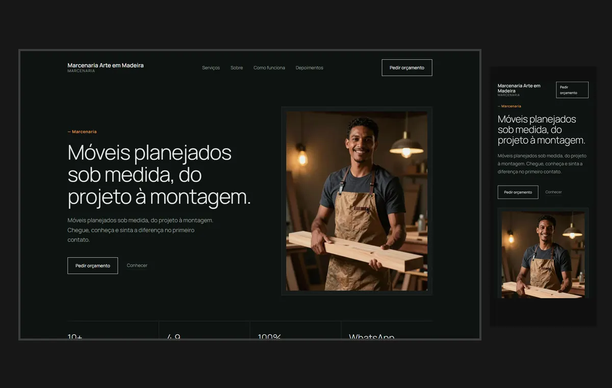 Site de marceneiro e móveis planejados no modelo Clean Grafite