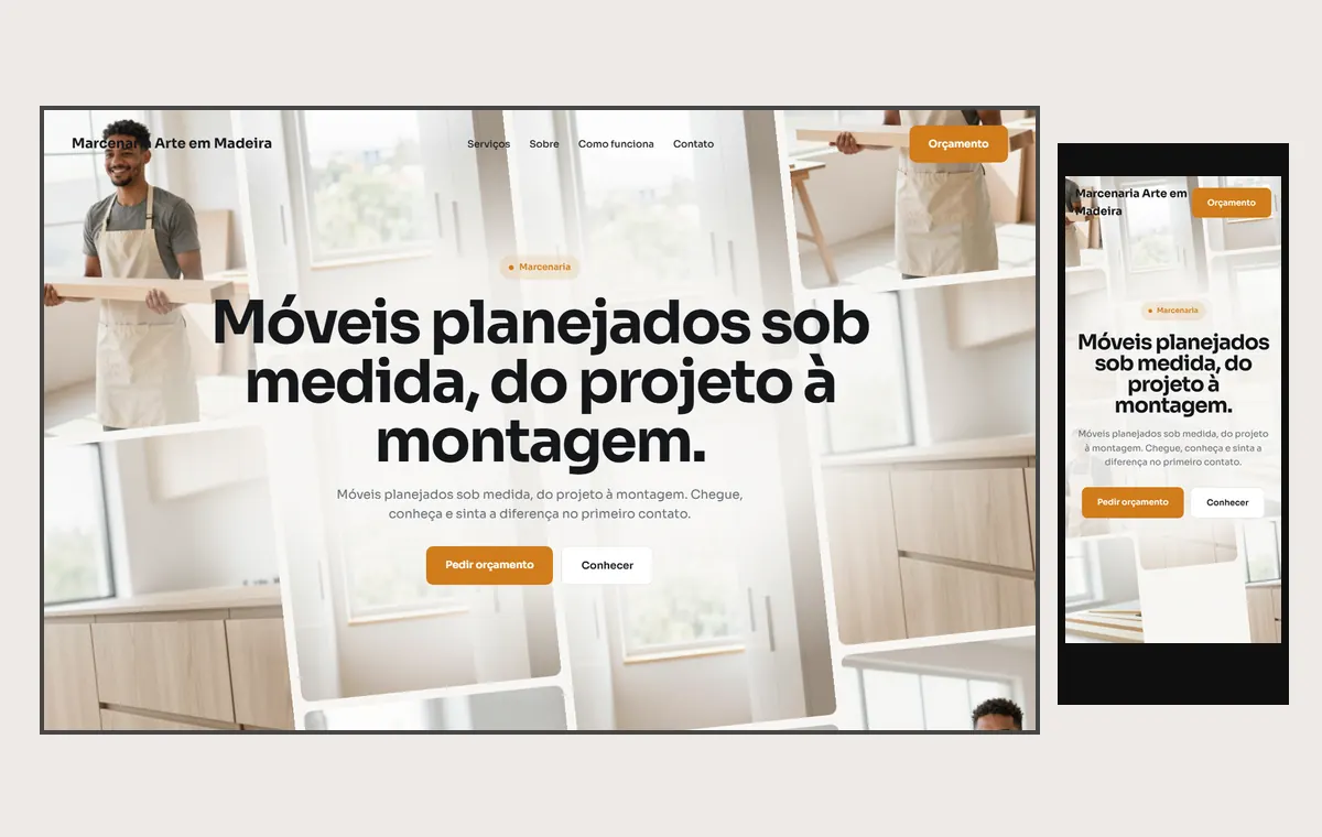 Site de marceneiro e móveis planejados no modelo Fluxo Brisa