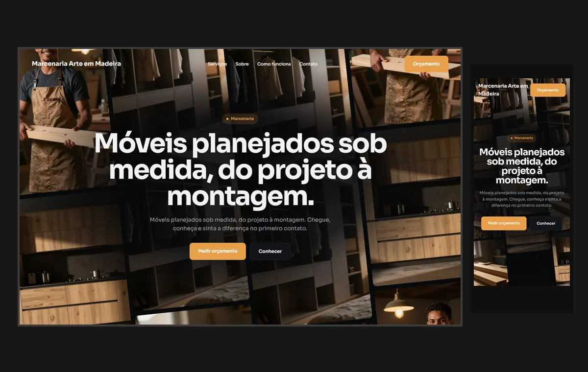 Site de marceneiro e móveis planejados no modelo Fluxo Noite
