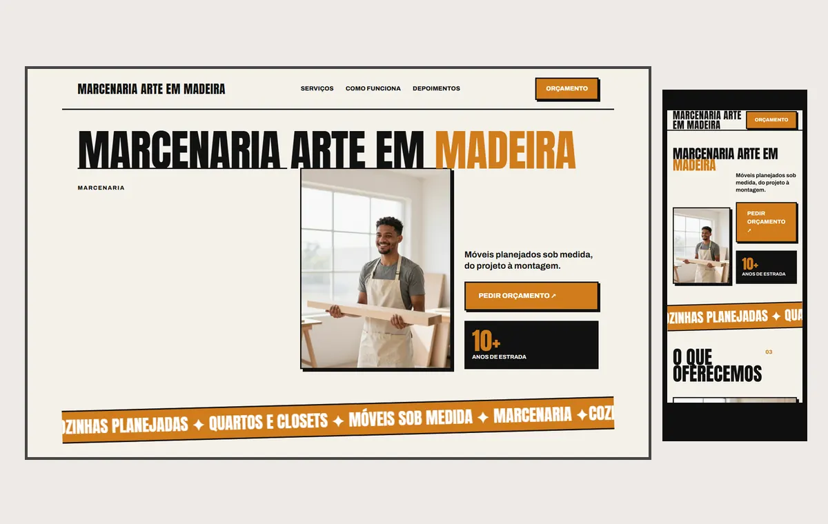 Site de marceneiro e móveis planejados no modelo Impacto Sol