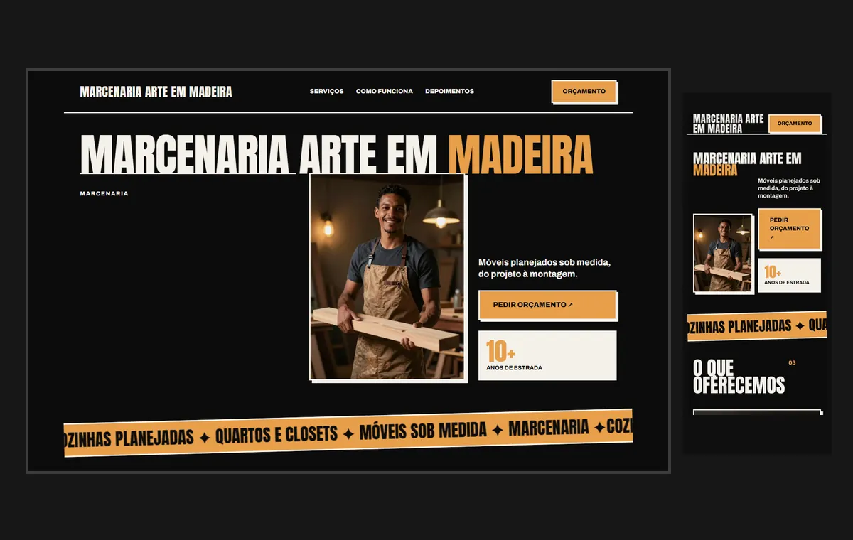 Site de marceneiro e móveis planejados no modelo Impacto Eclipse