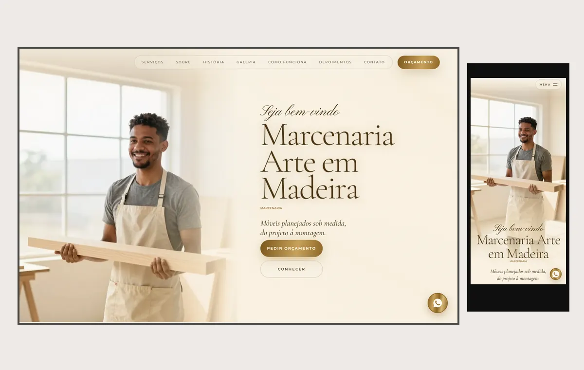 Site de marceneiro e móveis planejados no modelo Luxo Dia