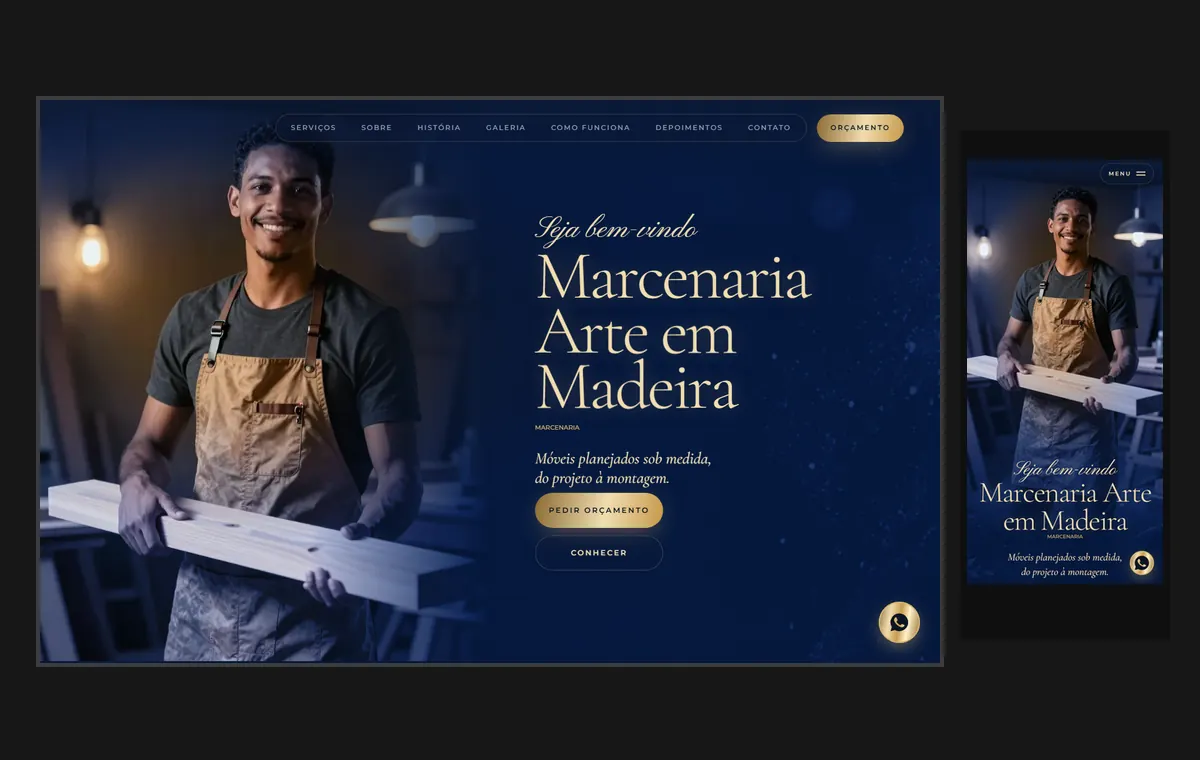 Site de marceneiro e móveis planejados no modelo Luxo Noite