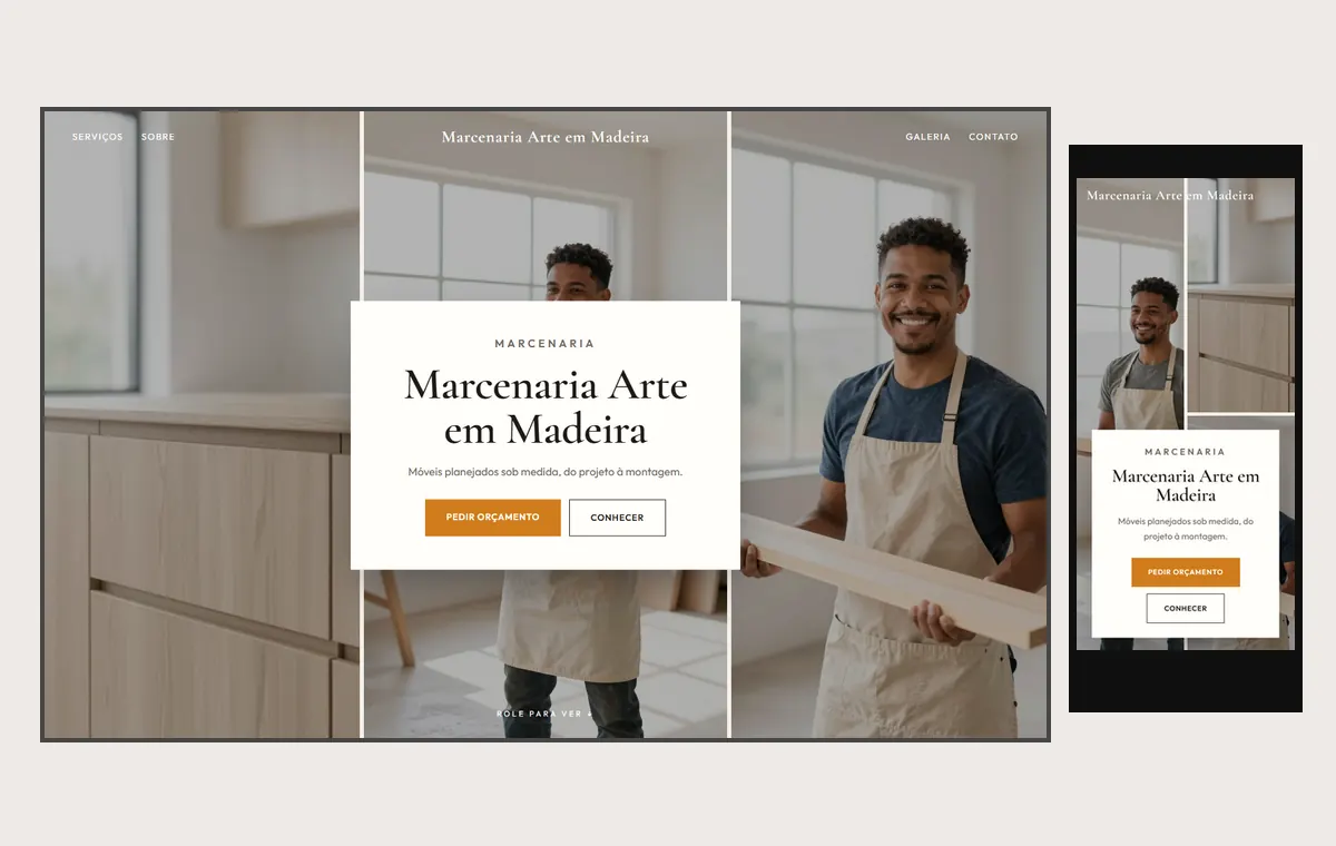Site de marceneiro e móveis planejados no modelo Mosaico Areia
