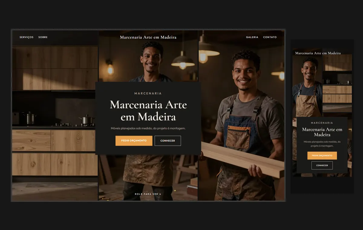 Site de marceneiro e móveis planejados no modelo Mosaico Carvão