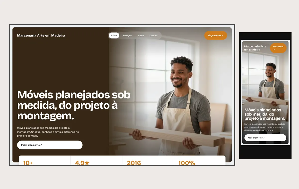 Site de marceneiro e móveis planejados no modelo Panorama Céu