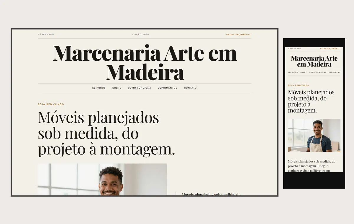 Site de marceneiro e móveis planejados no modelo Revista Linho