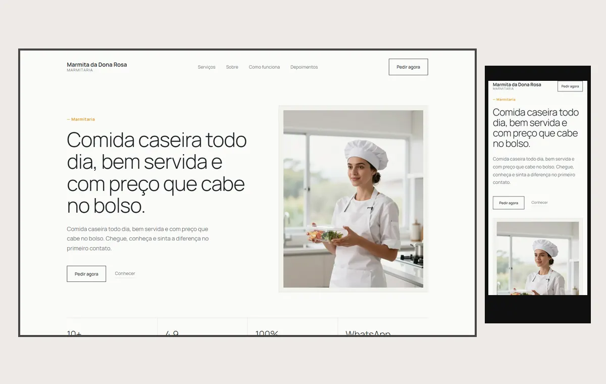 Site de marmitaria no modelo Clean Nuvem