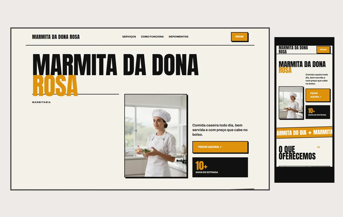 Site de marmitaria no modelo Impacto Sol