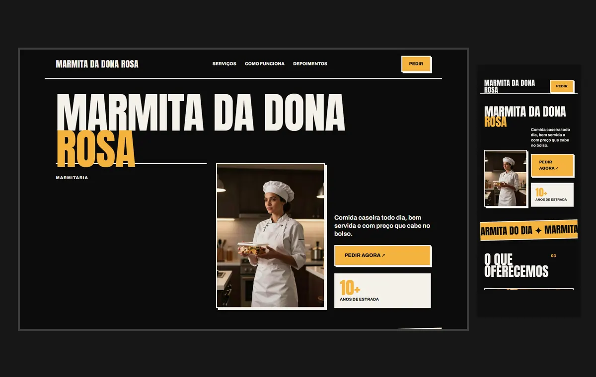 Site de marmitaria no modelo Impacto Eclipse