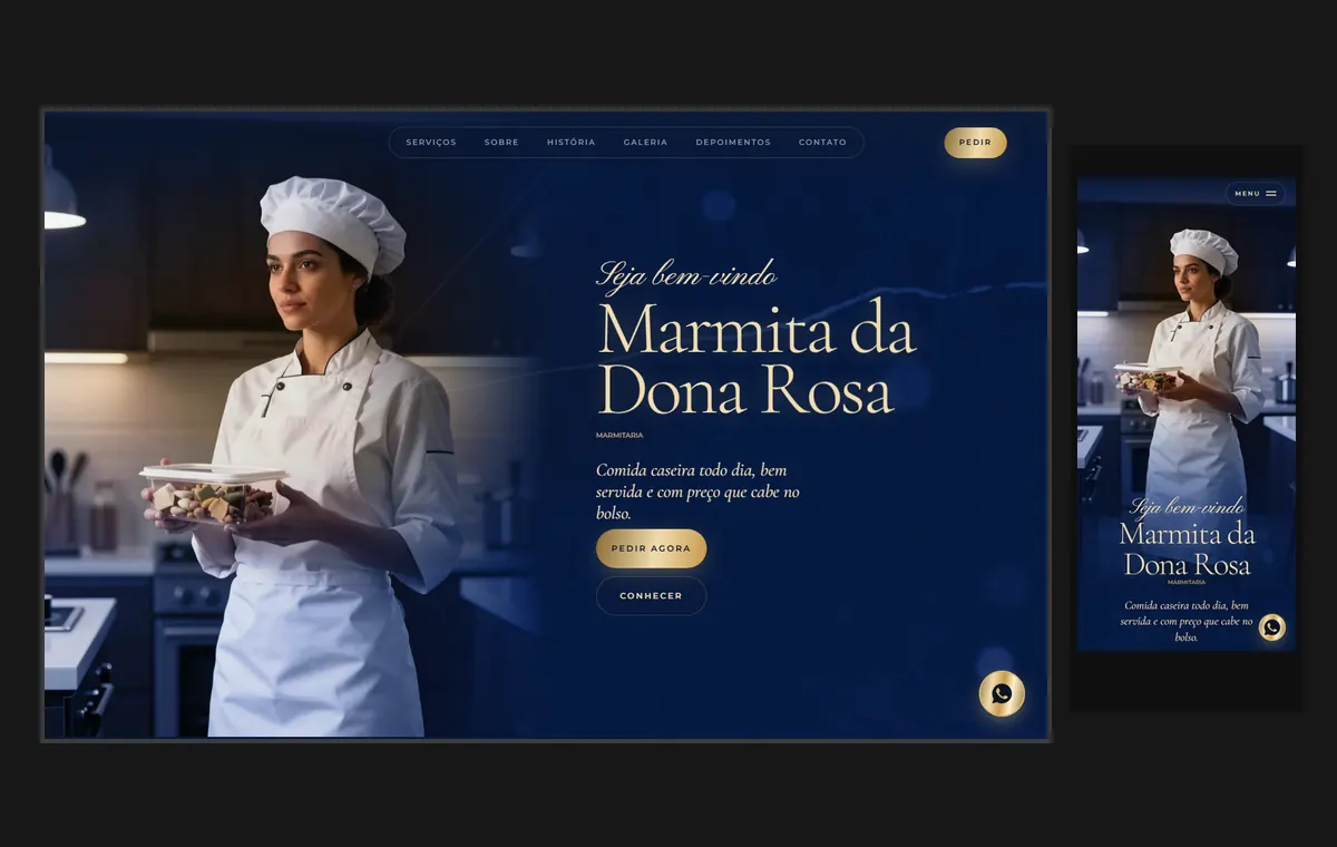 Site de marmitaria no modelo Luxo Noite