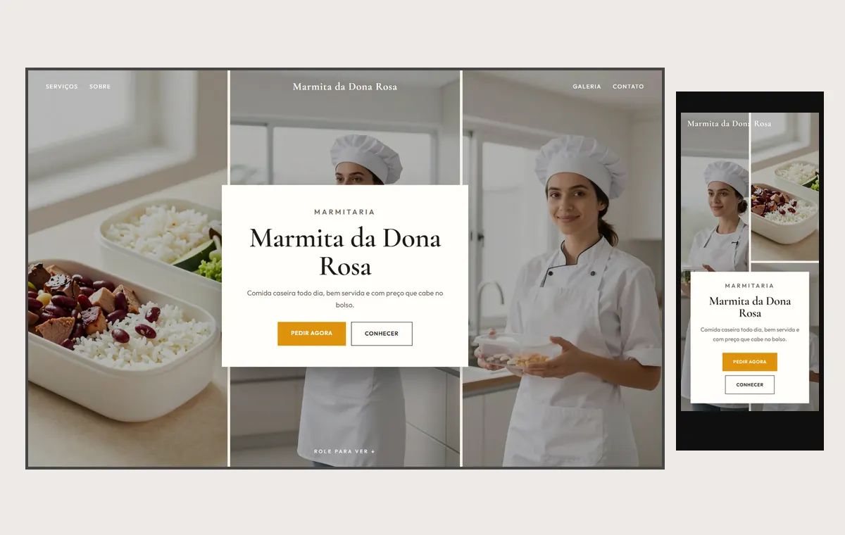 Site de marmitaria no modelo Mosaico Areia