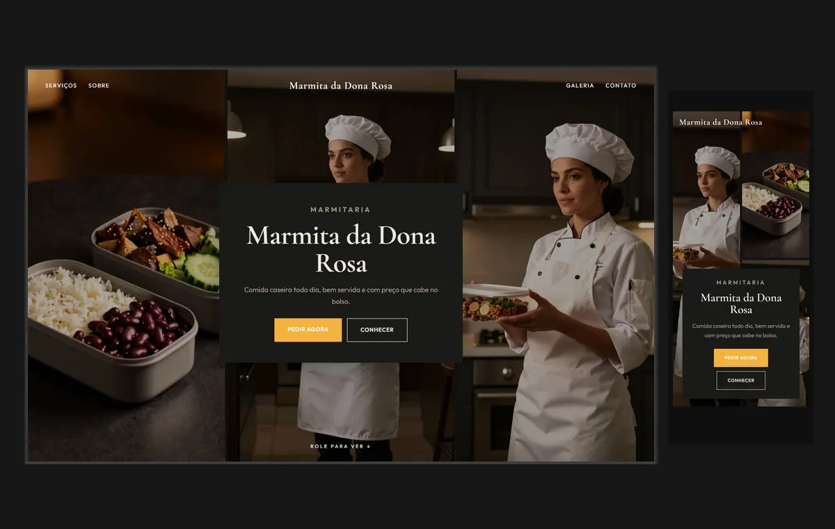 Site de marmitaria no modelo Mosaico Carvão