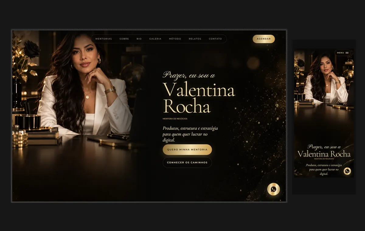 Site de mentoria no modelo Luxo Noite