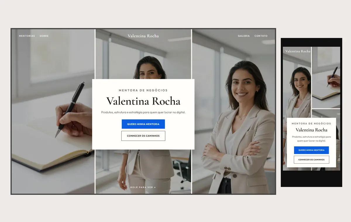 Site de mentoria no modelo Mosaico Areia
