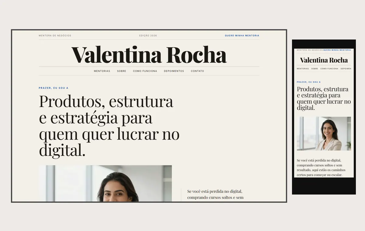 Site de mentoria no modelo Revista Linho