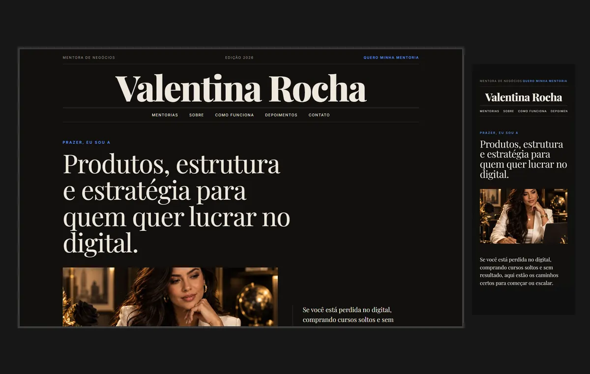 Site de mentoria no modelo Revista Ébano