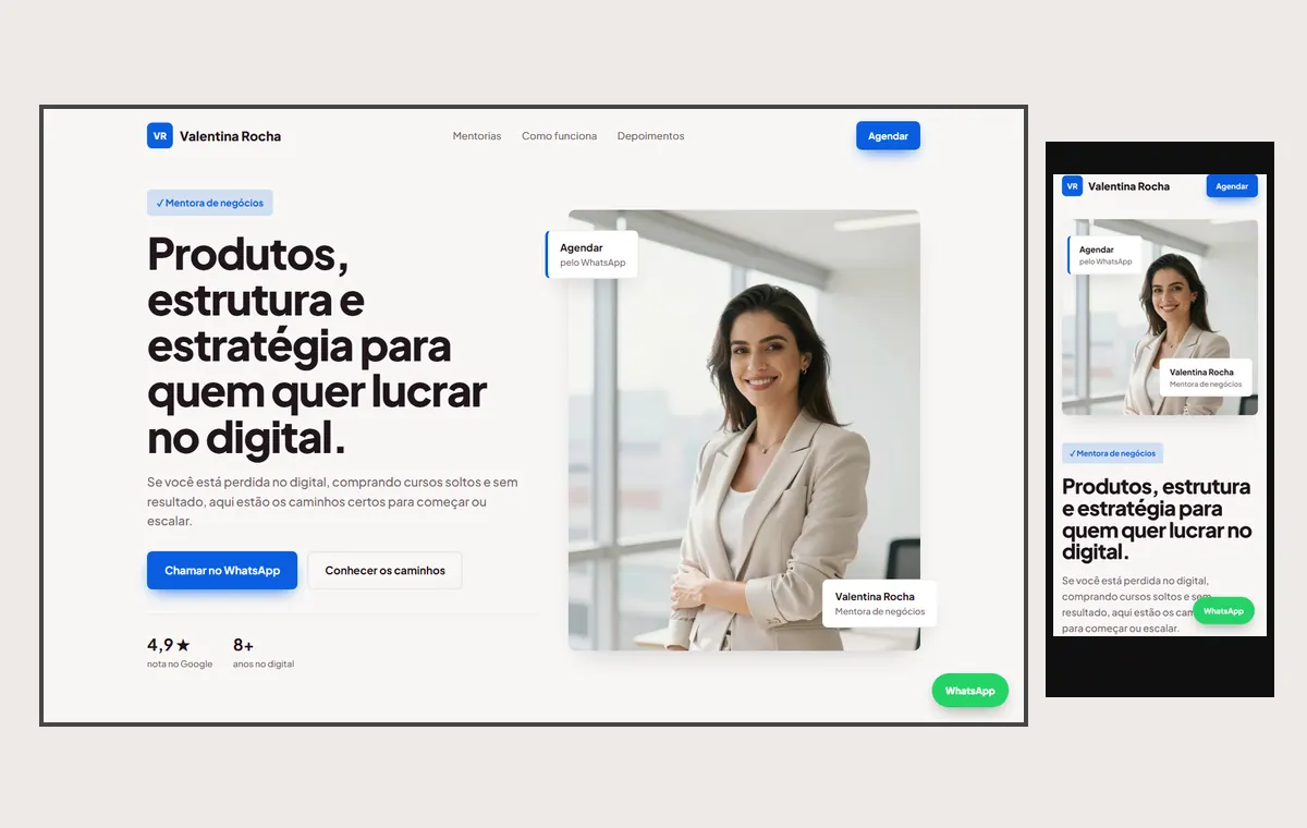 Site de mentoria no modelo Vitrine Aurora