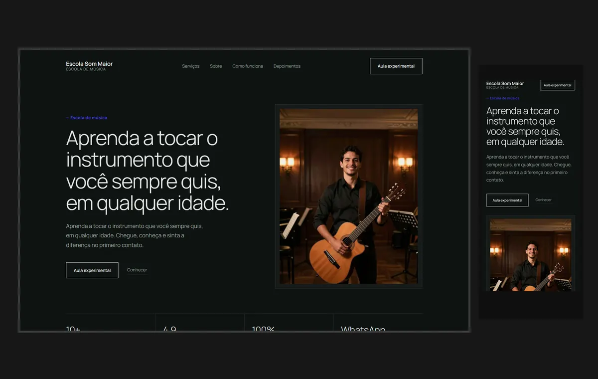 Site de escola de música no modelo Clean Grafite