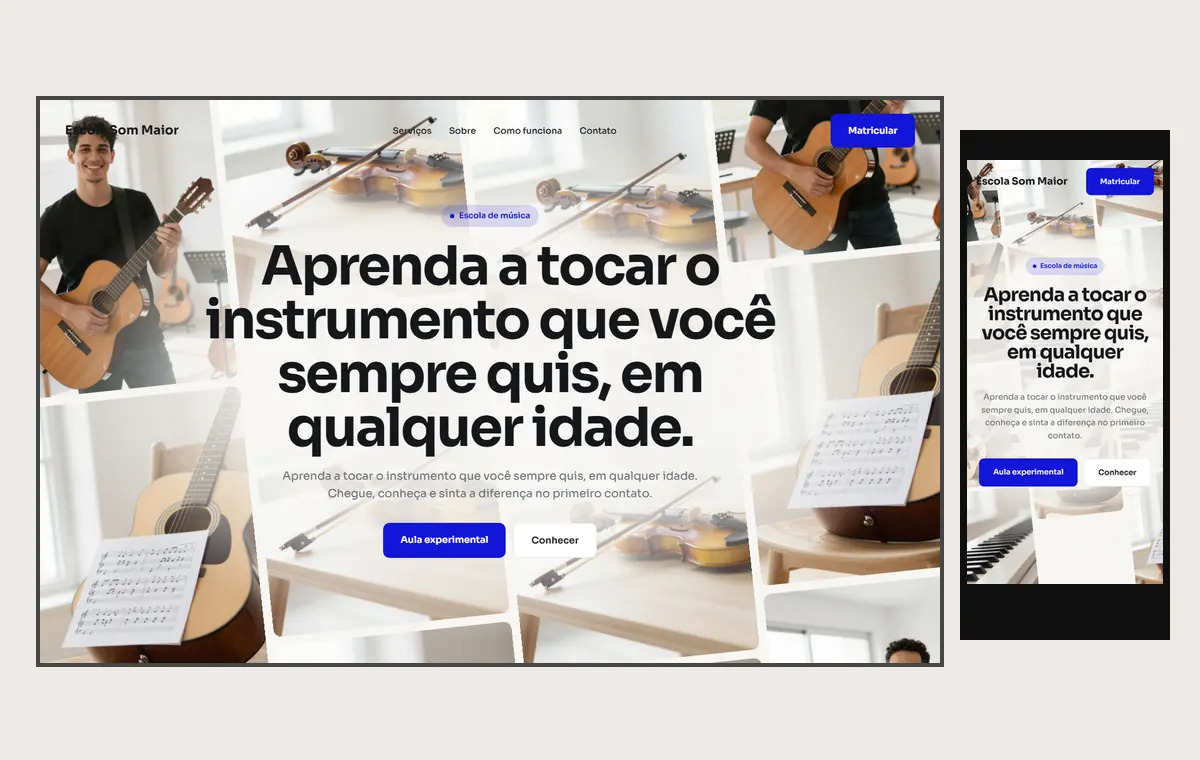 Site de escola de música no modelo Fluxo Brisa