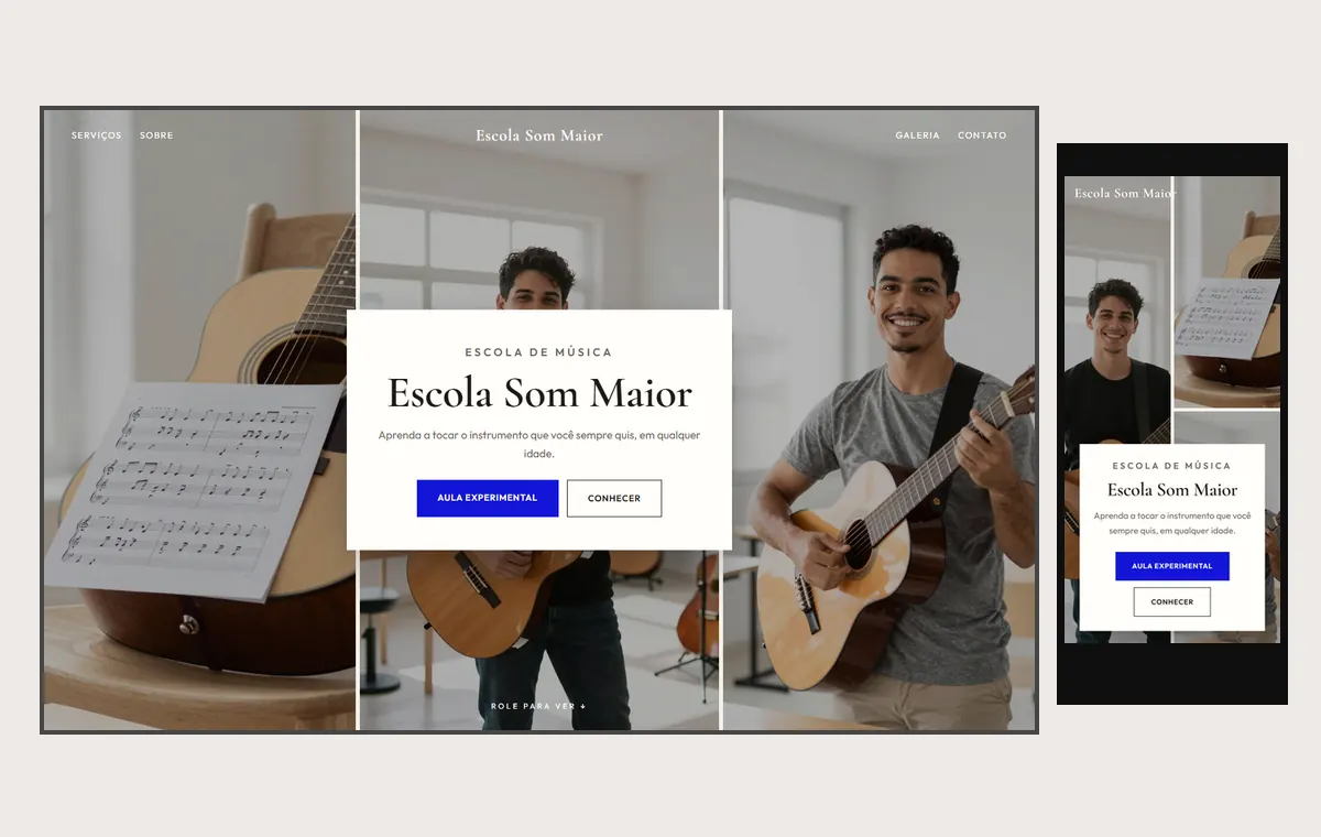 Site de escola de música no modelo Mosaico Areia