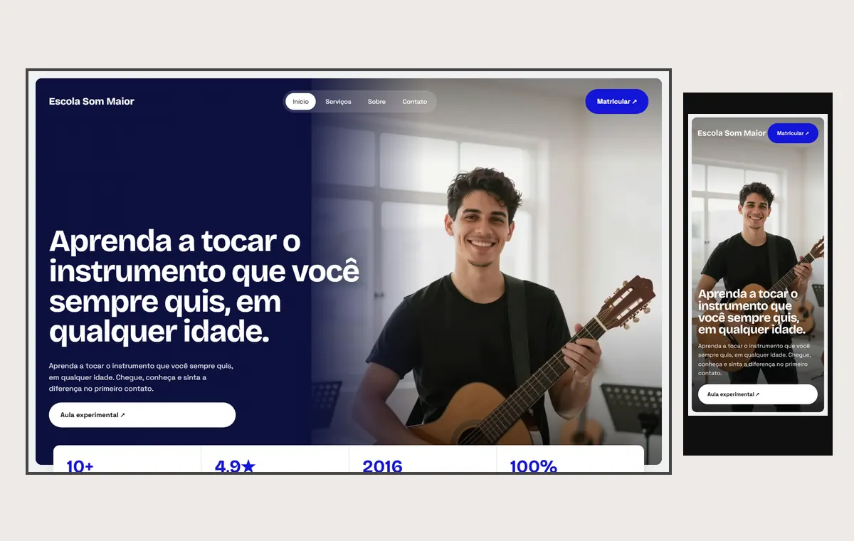 Site de escola de música no modelo Panorama Céu