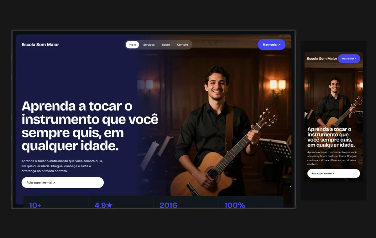 Site de escola de música no modelo Panorama Lua