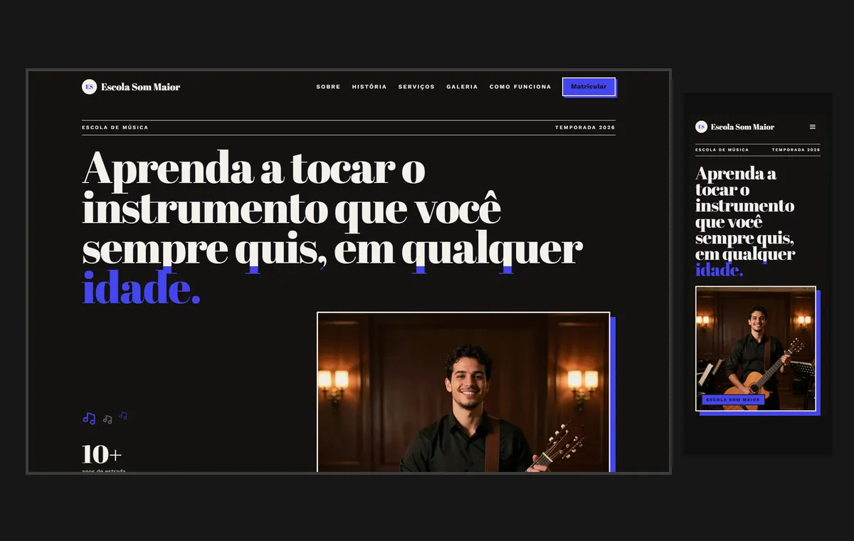 Site de escola de idiomas no modelo Teclas Noite