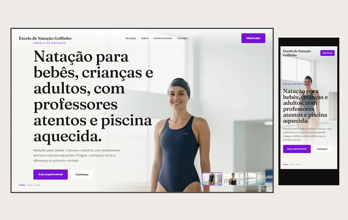 Site de natação no modelo Cinema Luz