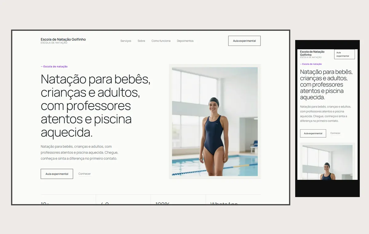 Site de natação no modelo Clean Nuvem