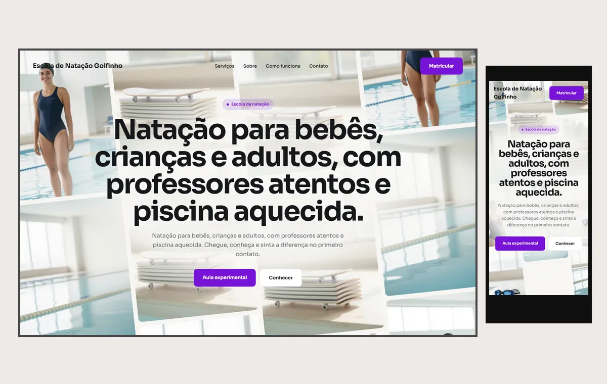 Site de natação no modelo Fluxo Brisa