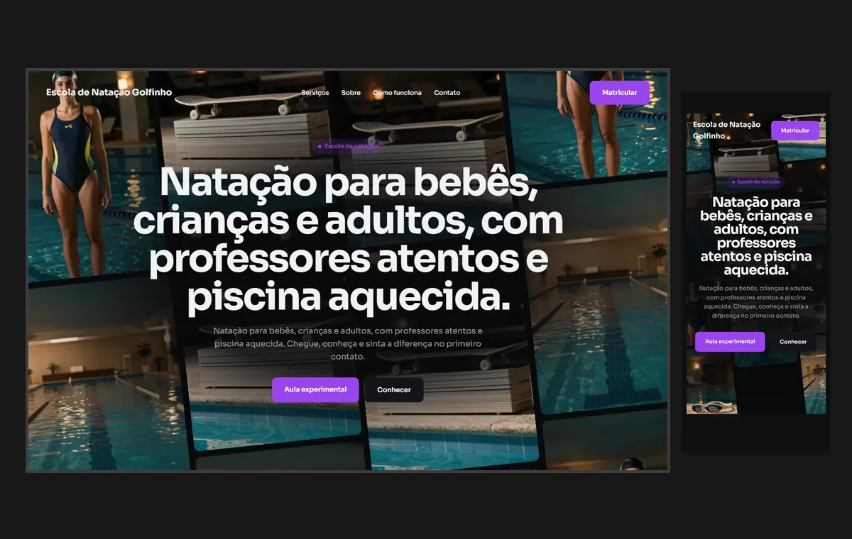 Site de natação no modelo Fluxo Noite
