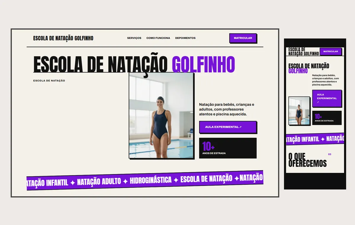 Site de natação no modelo Impacto Sol