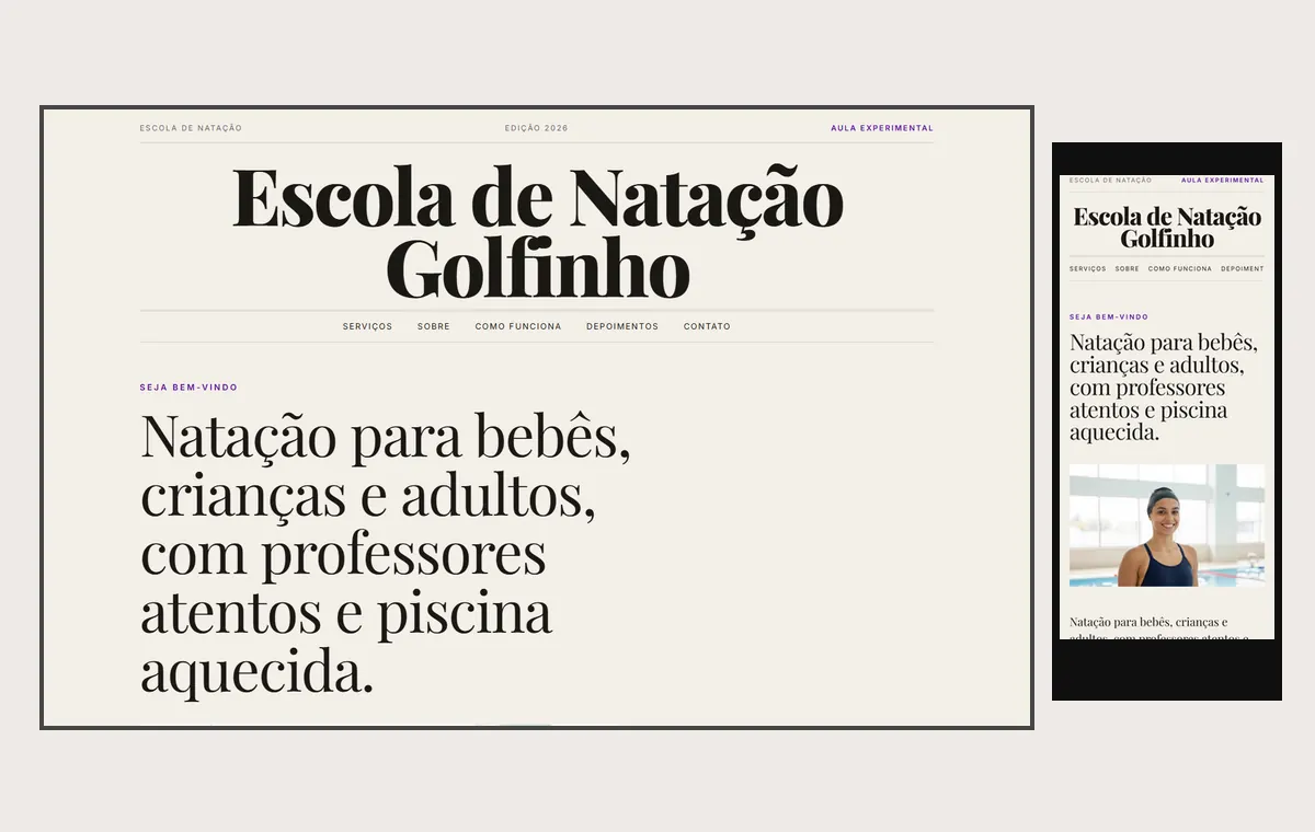 Site de natação no modelo Revista Linho