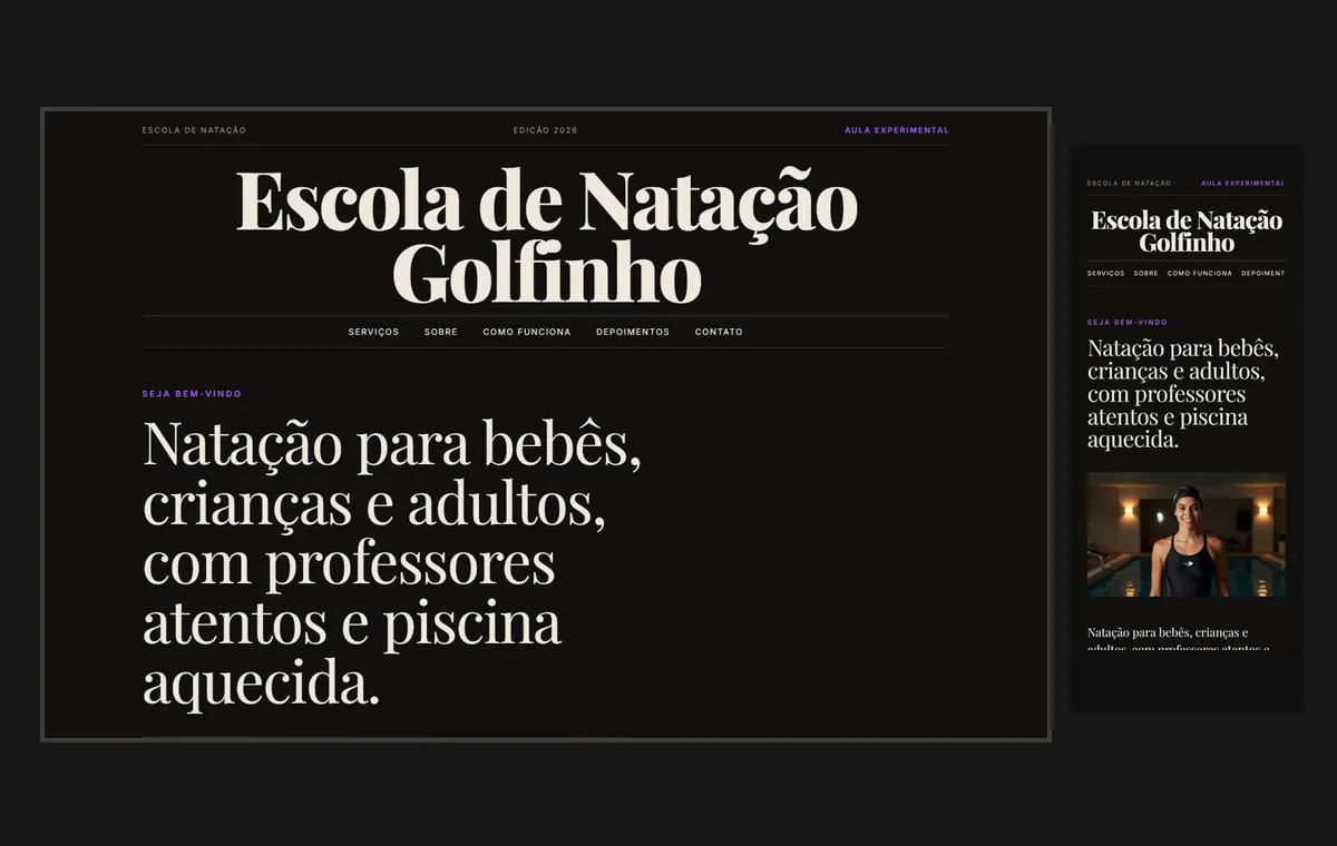 Site de natação no modelo Revista Ébano