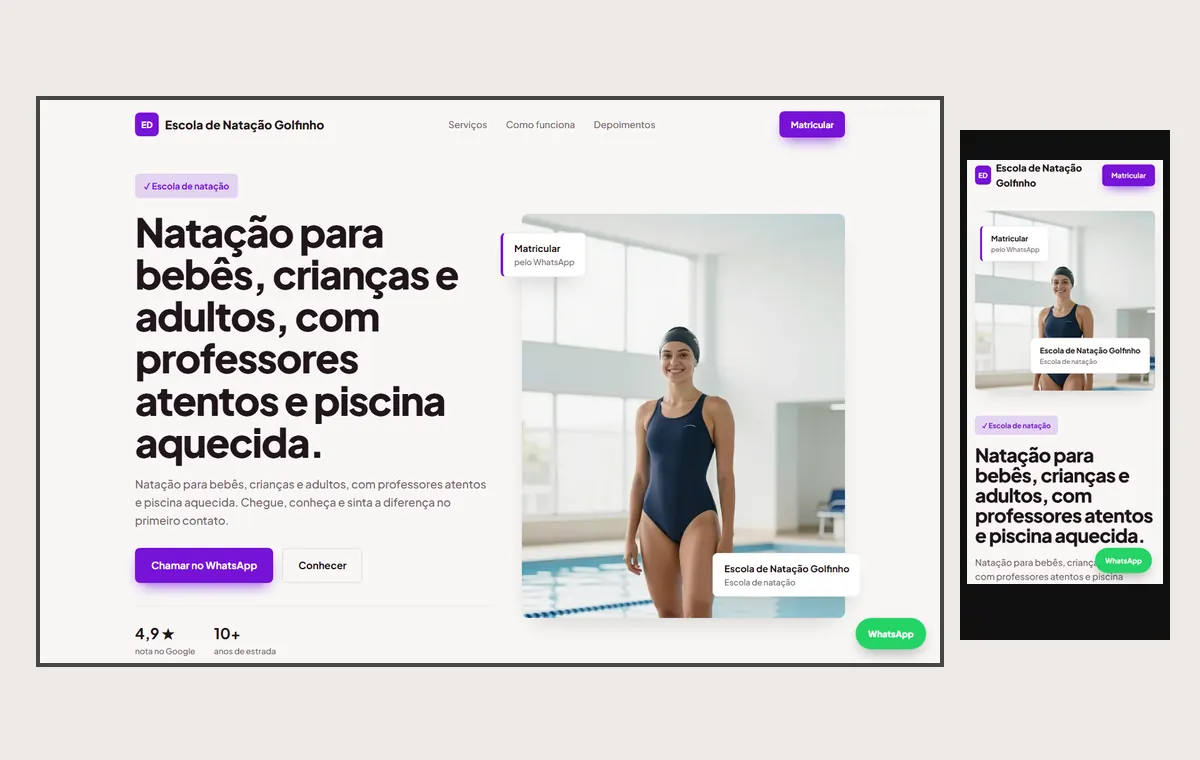 Site de natação no modelo Vitrine Aurora