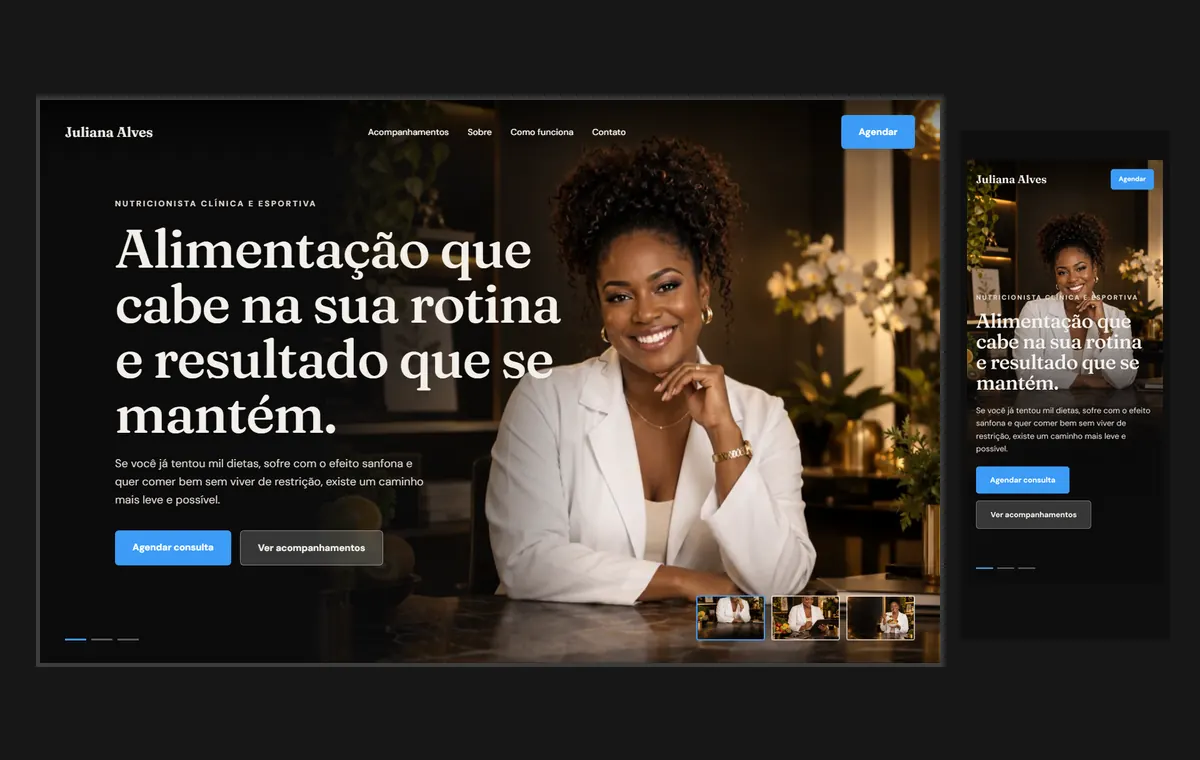 Site de nutrição no modelo Cinema Noite