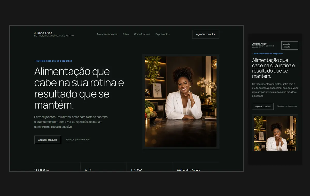 Site de nutrição no modelo Clean Grafite