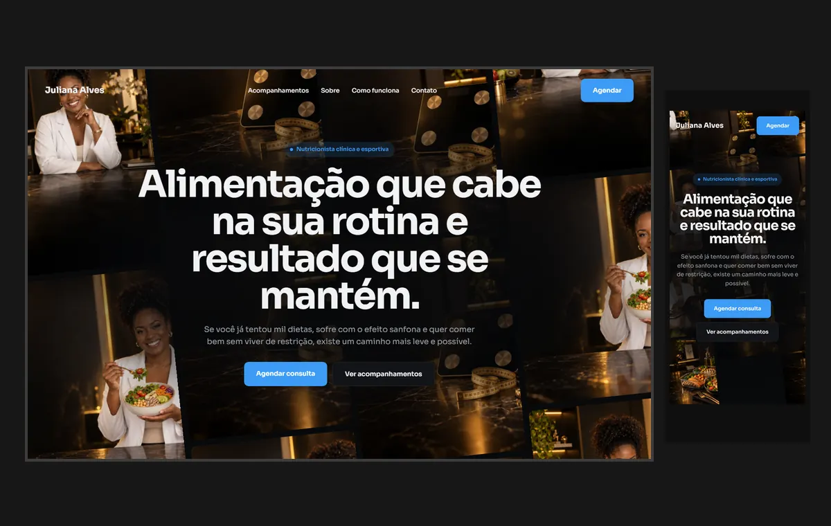 Site de nutrição no modelo Fluxo Noite