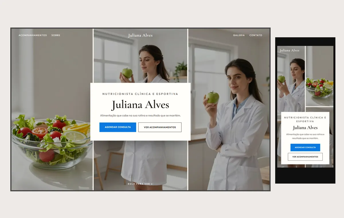 Site de nutrição no modelo Mosaico Areia